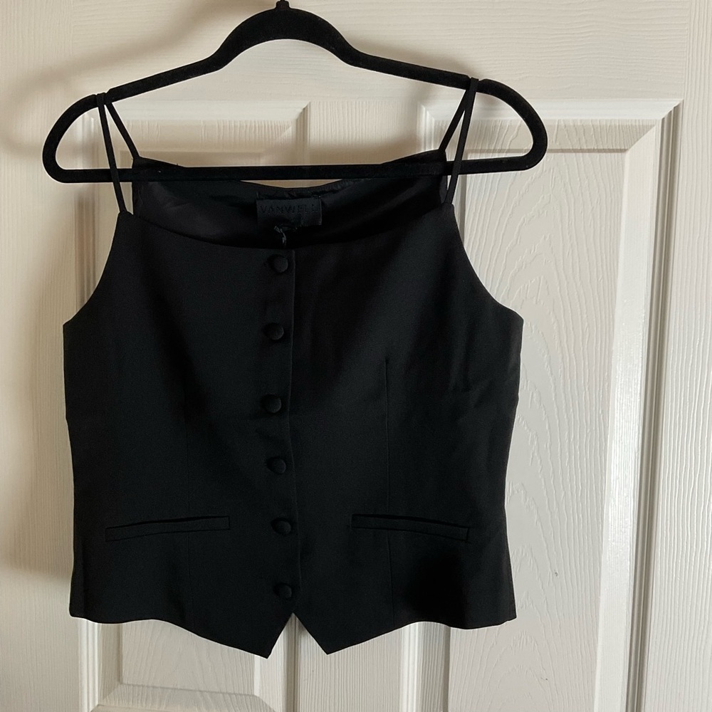 NWT Vanwell London Tailored Button-Down Vest Top - Black Size S - Picture 2 of 11